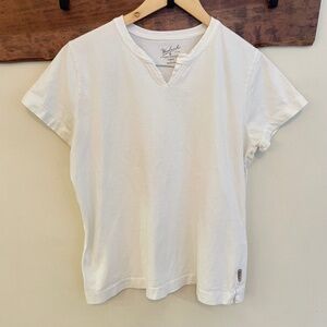 Woolrich | Basic White Split V Neck Everyday Cotton T-shirt